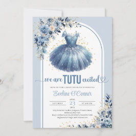 Elegant blue tutu dress navy blommigt Baby Shower Inbjudningar