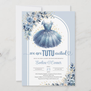 Elegant blue tutu dress navy blommigt Baby Shower Inbjudningar