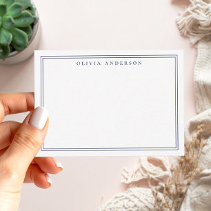 Elegant Blue Two Gräns minimalistisk monogram Namn Anteckningskort