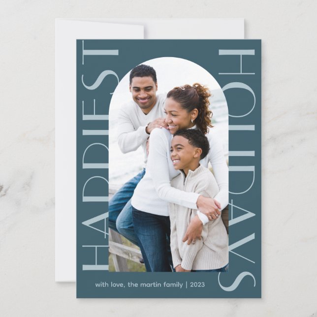 Elegant Blue Two Photo Happest Helgdagars Julkort (Framsida)