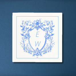 Elegant Blue Vapensköld Monogram Bröllop Pappersservett