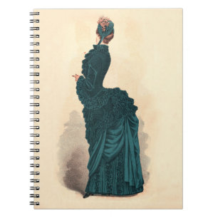 Elegant Blue Victorian Dress Mode Anteckningsbok Med Spiral
