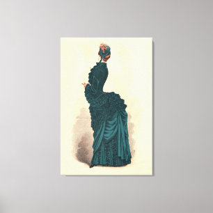 Elegant Blue Victorian Dress Mode Canvastryck