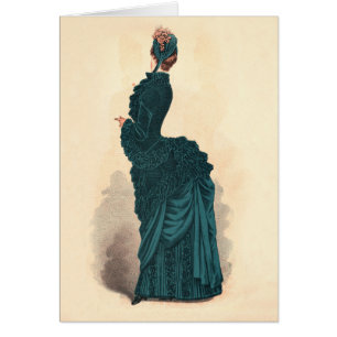 Elegant Blue Victorian Dress Mode Hälsningskort