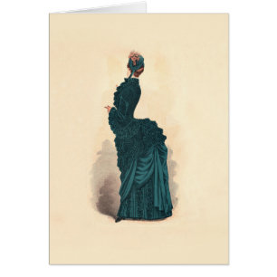 Elegant Blue Victorian Dress Mode Hälsningskort