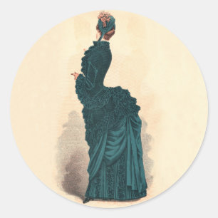 Elegant Blue Victorian Dress Mode Runt Klistermärke