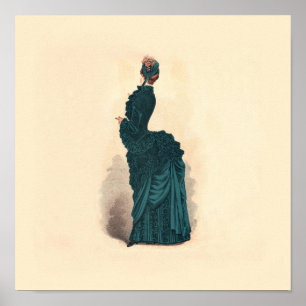 Elegant Blue Victorian Dress Mode Woman Art Poster
