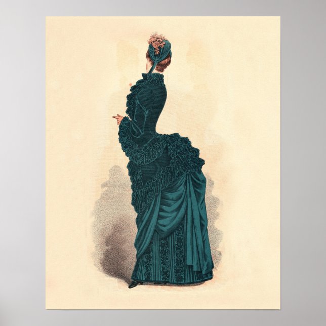 Elegant Blue Victorian Dress Mode Woman Art Poster (Framsidan)