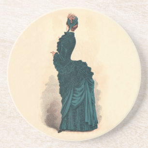 Elegant Blue Victorian Dress Mode Woman Art Underlägg Sandsten