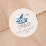 Elegant Blue Vintage Baby Carriage Baby Shower Runt Klistermärke<br><div class="desc">Det här är en Elegant Blått Vintage Baby Carriage Baby Shower Party Favor Stickers!</div>
