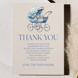 Elegant Blue Vintage Baby Carriage Baby Shower Tack Kort