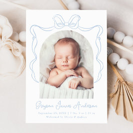 Elegant Blue Vintage Bow Photo Birth Meddelande