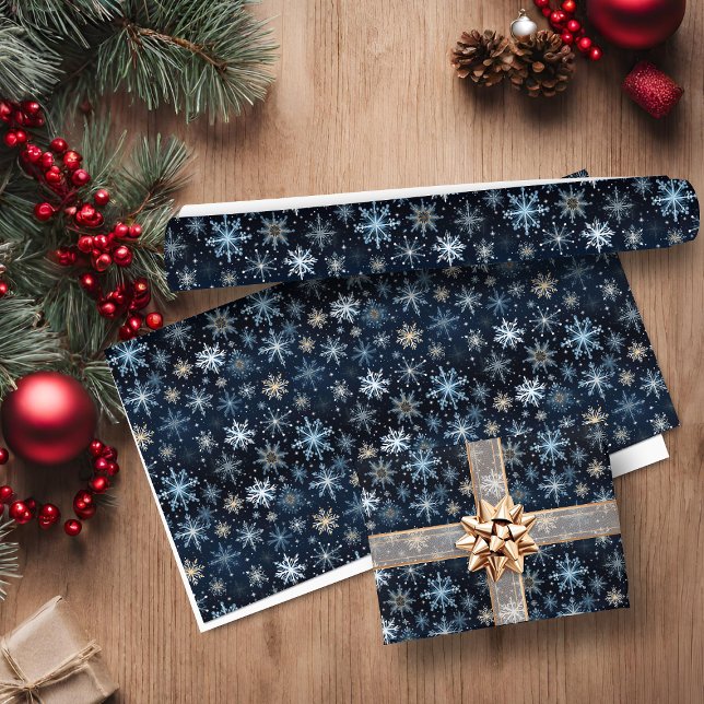 Elegant Blue Vintage Snowflakes Presentpapper (Elegant Blue Vintage Snowflakes Wrapping Paper)