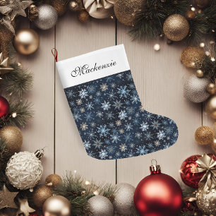 Elegant Blue Vintage Snowflakes Stor Julstrumpa