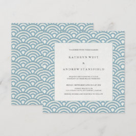 Elegant Blue + Vitmönstrad bröllopsinbjudan Inbjudningar