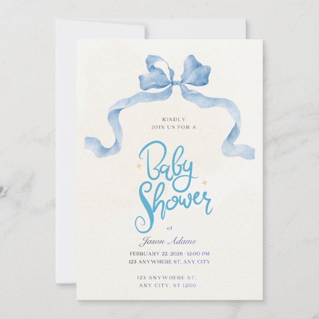 Elegant Blue Watercolor Baby Shower Invitation Inbjudningar (Framsida)