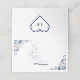 Elegant Blue Watercolor Blommigt Bröllop Placeringskort