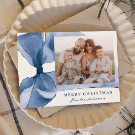 Elegant Blue Watercolor Bow 2 Photo Julkort