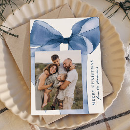 Elegant Blue Watercolor Bow 3 Photo Julkort