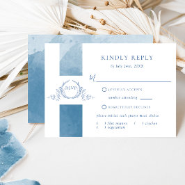 Elegant Blue Watercolor Bröllop Monogram OSA kort