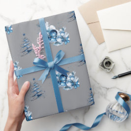 Elegant Blue Watercolor Christmas Tree Ornaments Presentpapper