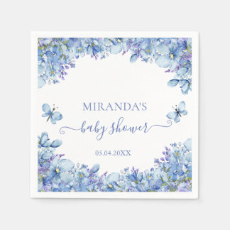 Elegant Blue Watercolor Floral Baby Shower Pappersservett