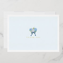 Elegant Blue Watercolor Floral Gold Foil Note Card