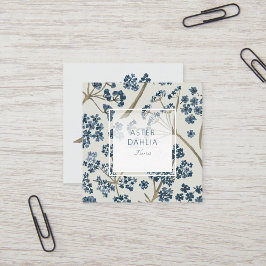 Elegant Blue Watercolor Flowers Fyrkantigt Visitkort