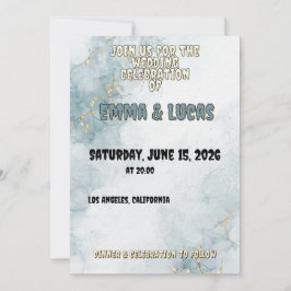 Elegant Blue Watercolor & Gold Wedding Invitation Inbjudningar