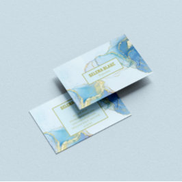 Elegant Blue Watercolor & Guld Glitter Visitkort
