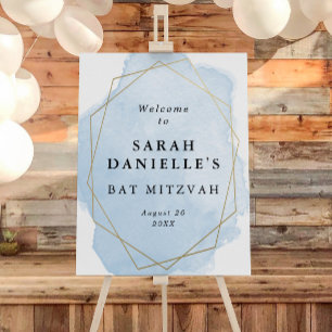 Elegant Blue Watercolor, Guld Ram Welcome Poster