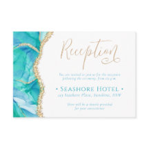 Elegant Blue Watercolor Guld Reception Bröllop