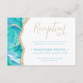 Elegant Blue Watercolor Guld Reception Bröllop Tilläggskort