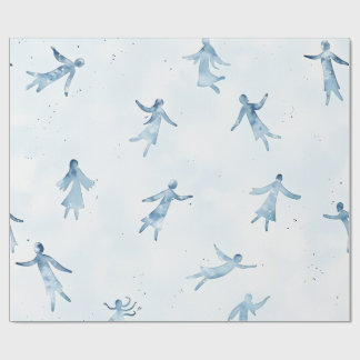 Elegant Blue Watercolor Human Silhouettes Pattern Presentpapper