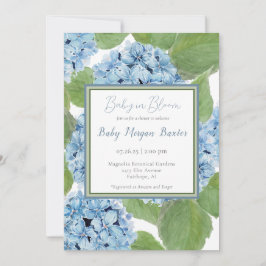Elegant Blue Watercolor Hydrangea Baby Shower Inbjudningar
