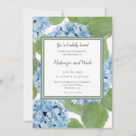 Elegant Blue Watercolor Hydrangea Blommigt Bröllop Inbjudningar
