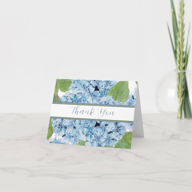 Elegant Blue Watercolor Hydrangea Blommigt Bröllop Tack Kort (Framsida)