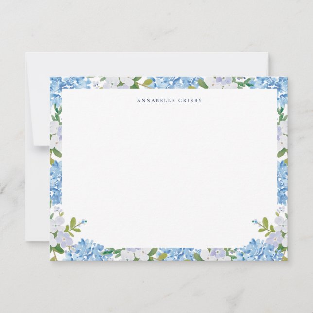 Elegant Blue Watercolor Hydrangea Personalized Anteckningskort (Framsida)
