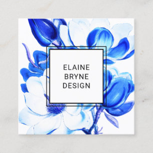 Elegant Blue Watercolor Magnolia Blommigt Square S Fyrkantigt Visitkort