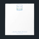 Elegant Blue Watercolor Monogram Vapensköld Dam Anteckningsblock<br><div class="desc">Ett anteckningsblock med min ursprungliga vapensköld för ingefära burk/vattenfärg,  inslag,  som ursprungligen färgades i vattenfärg innan det skannades och kombinerades digitalt. Observera att om du inte behöver / vill ha texten i grund kan du helt enkelt ta bort den här texten.</div>