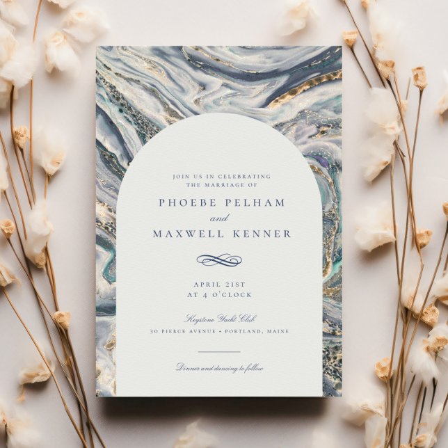 Elegant Blue Watercolor Ocean Swirl Bröllop Inbjudningar (Skapare uppladdad)