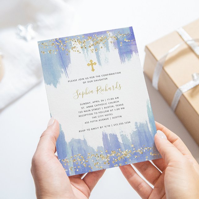 Elegant Blue Watercolor och Guld | Bekräftelse Inbjudningar (Skapare uppladdad)
