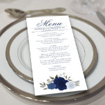 Elegant Blue Watercolor Ro Boho Chic Bröllop Meny<br><div class="desc">Den här vackra menyn kommer att lägga lite stil till ditt bröllopsmottagande. Den har en vacker blommigt för boho-chic med ett kluster av handmålat ro i skuggor av dammig blått, marin och indigo, tillsammans med eucalyptus lövs- och trädgårdsgrey. Det finns utrymme för namn från paret och bröllop, och texten är...</div>