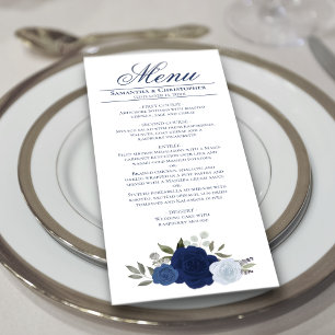 Elegant Blue Watercolor Ro Boho Chic Bröllop Meny