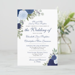Elegant Blue Watercolor Ro Forme Bröllop Inbjudningar