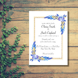 Elegant Blue Watercolor Wildblomma Bröllop Inbjudningar