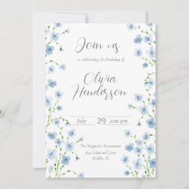 Elegant Blue Watercolor Wildblomma Inbjudningar