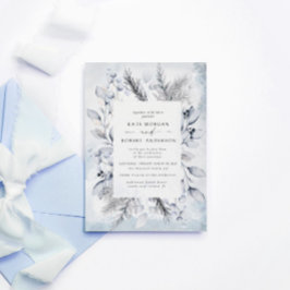 Elegant Blue Watercolor Winter Blommigt Bröllop Inbjudningar