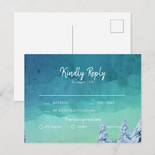Elegant Blue Watercolor Winter Wedding OSA Inbjudan Vykort