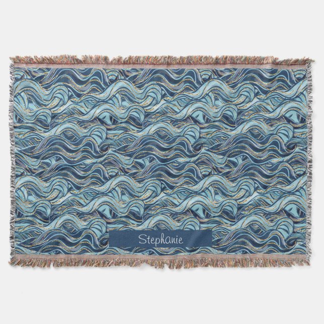 Elegant Blue Wave Mönster med Guld-accenter Filt (Framsidan)